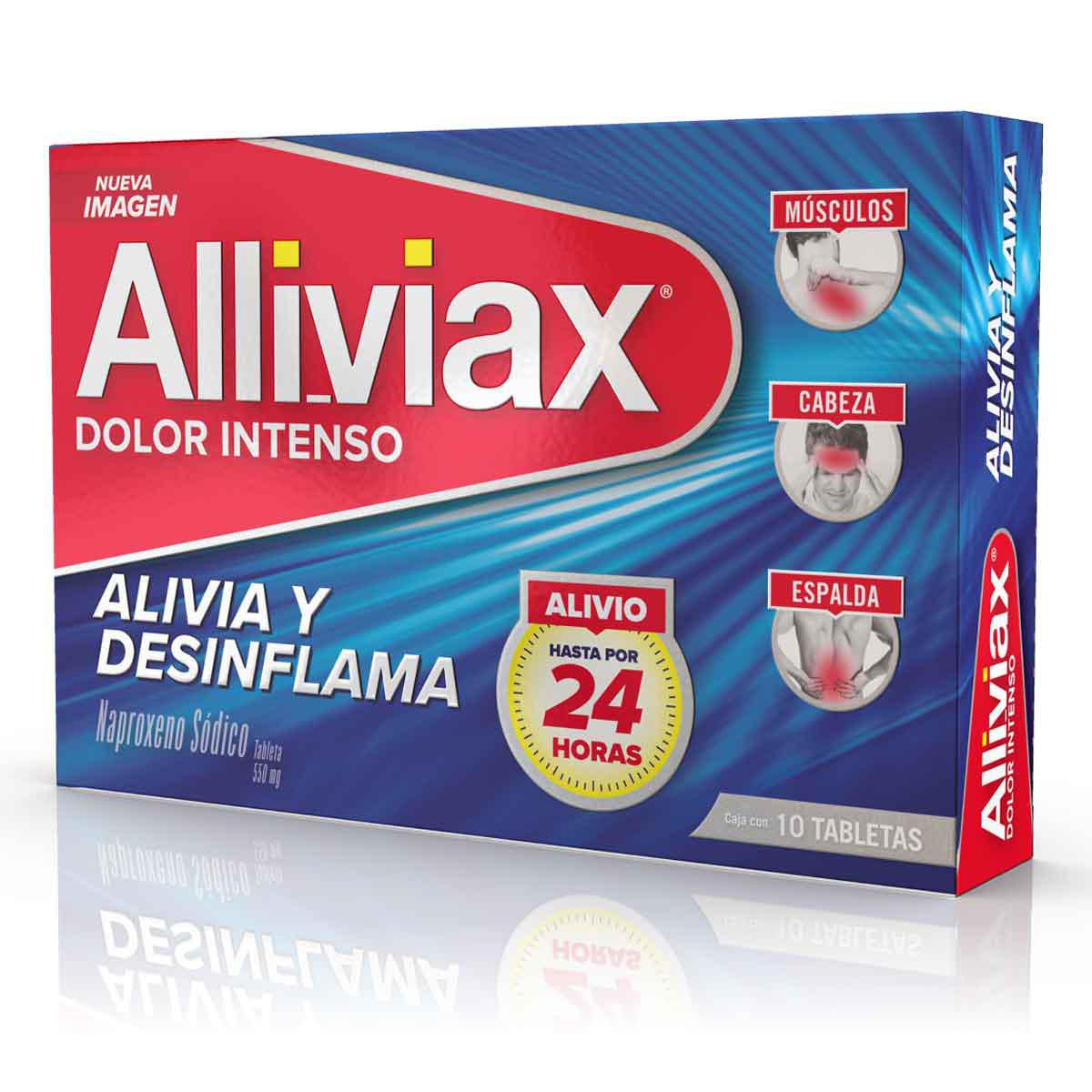 Alliviax 10 Tabletas Alivia Dolor e Inflamación Naproxeno 550 mg