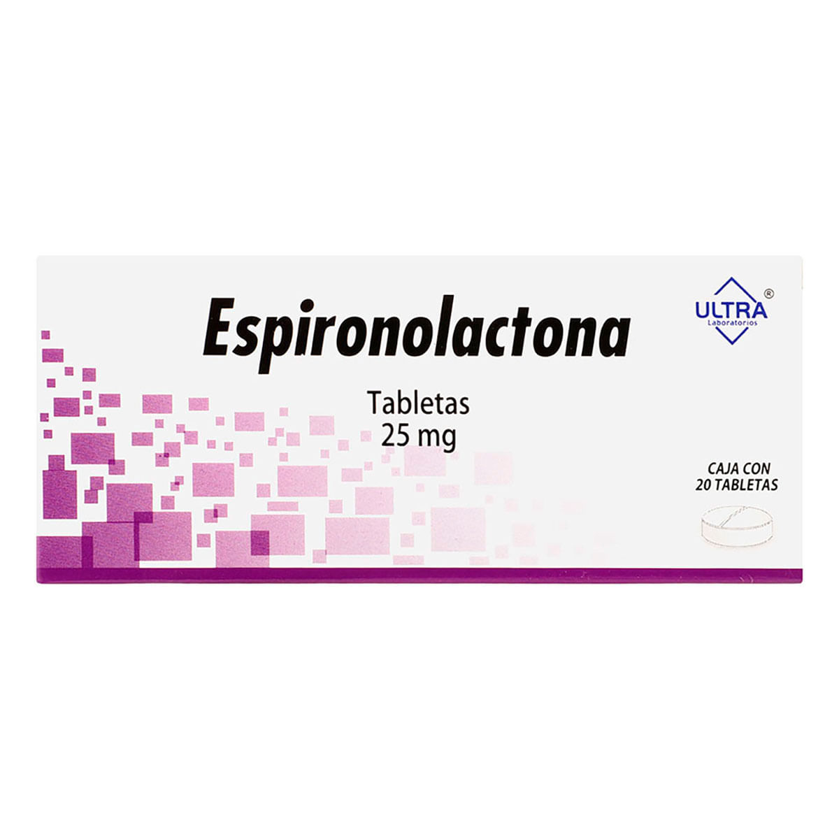 Tabletas Genéricas Espironolactona 25mg Caja con 20 Tabletas