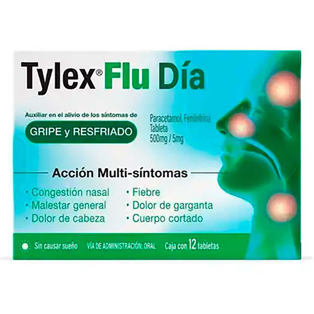 Antigripal Tylex Flu Día Paracetamol y Fenilefrina 500mg/5mg 12 Tabletas