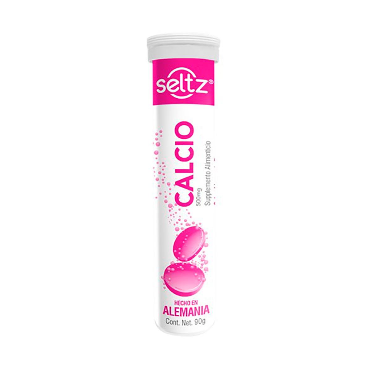 Tabletas Efervescentes Seltz Calcio Sabor Limonada Rosa Tubo con 20 Tabletas