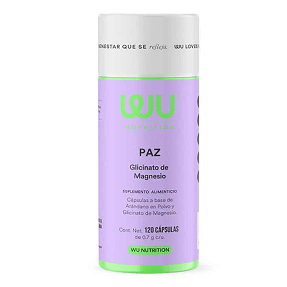 Glicinato Magnesio Wu Nutrition  Paz 120 Cápsulas