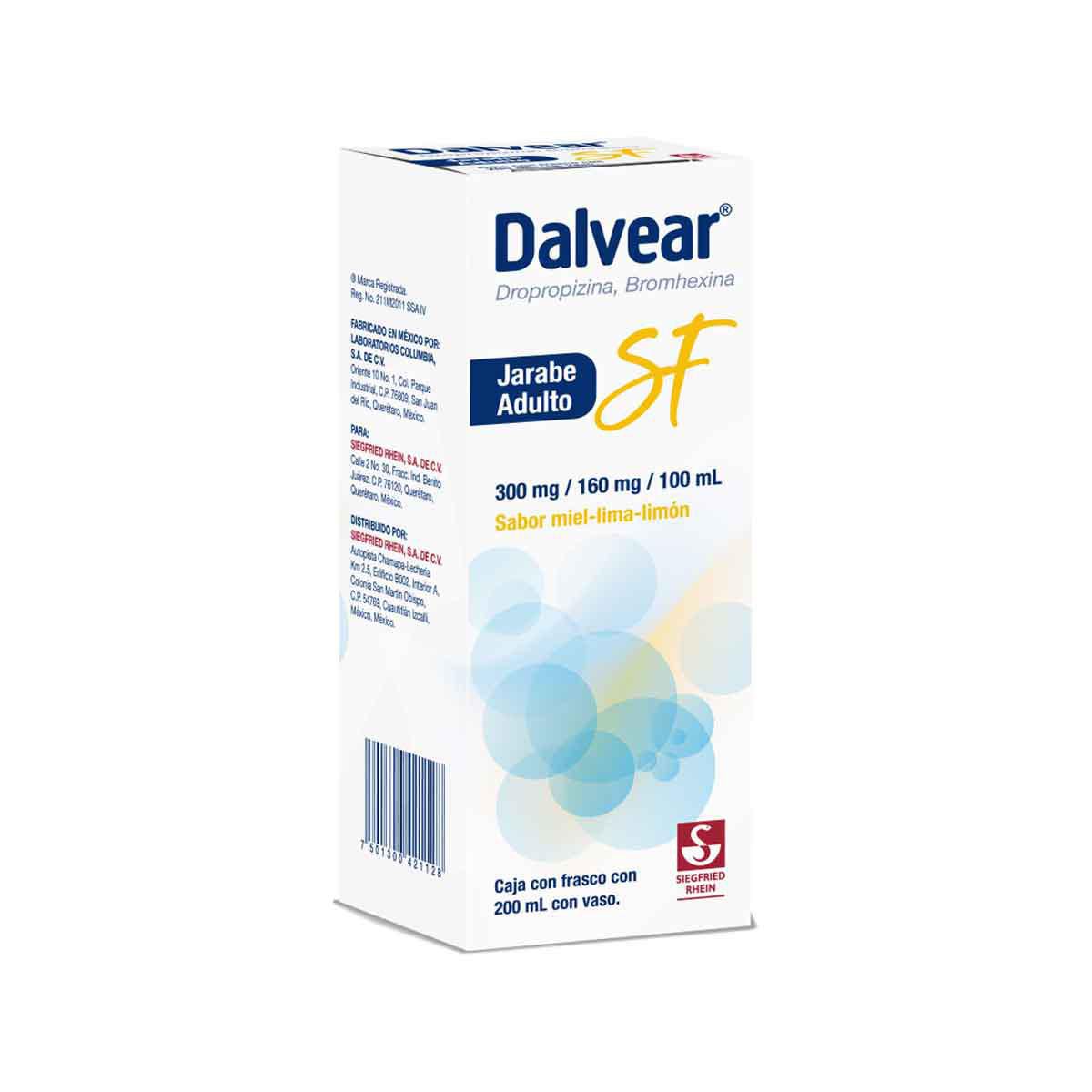 Dalvear SF Adulto 300 mg / 160 mg - Jarabe sabor miel y lima limón 200 ml (Dropropizina y Bromhexina)