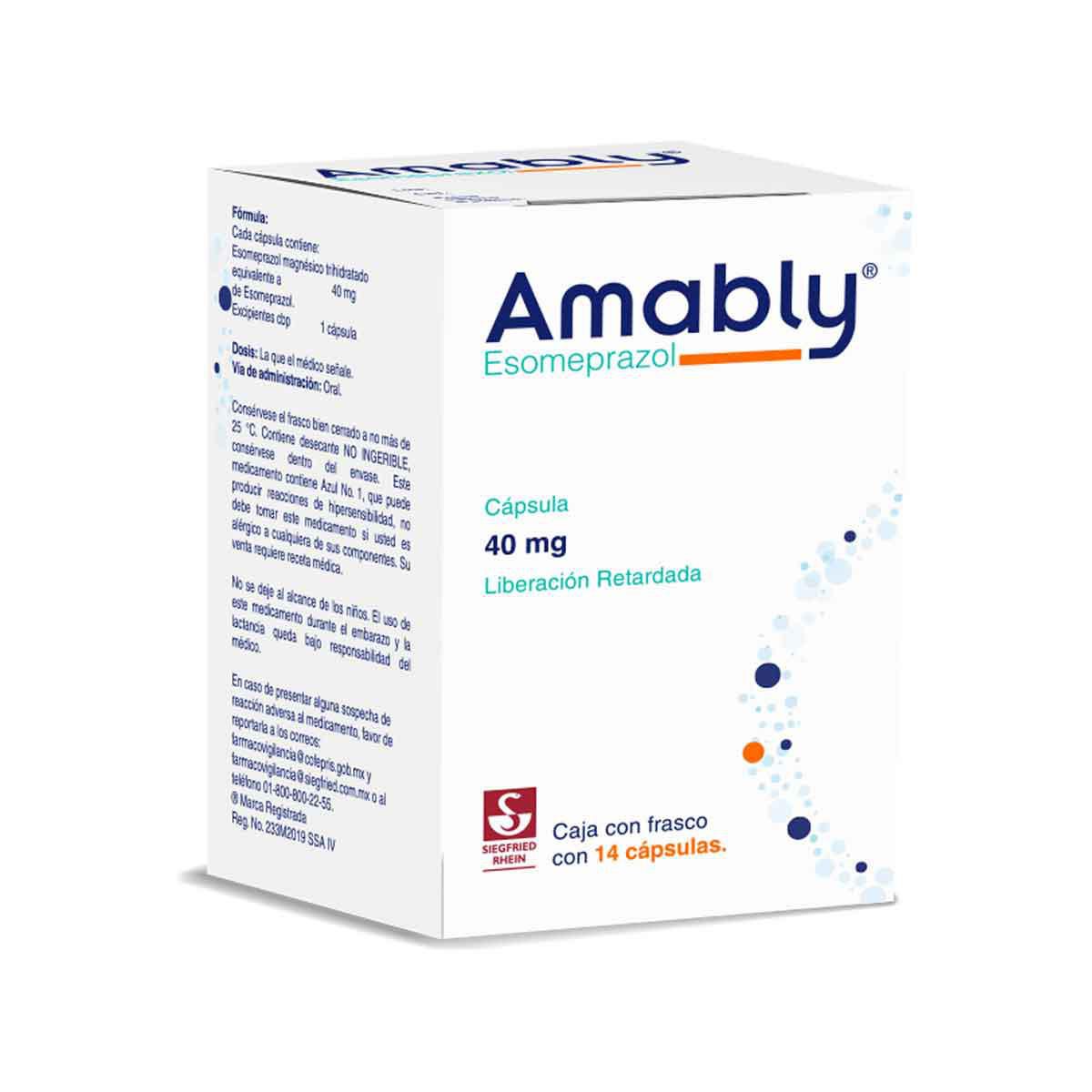 Amably 40 mg - Frasco con 14 cápsulas (Esomeprazol)