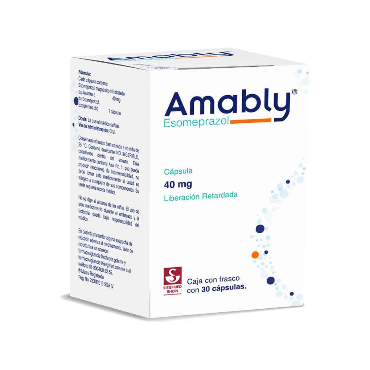 Amably 40 mg - Frasco con 30 cápsulas (Esomeprazol)