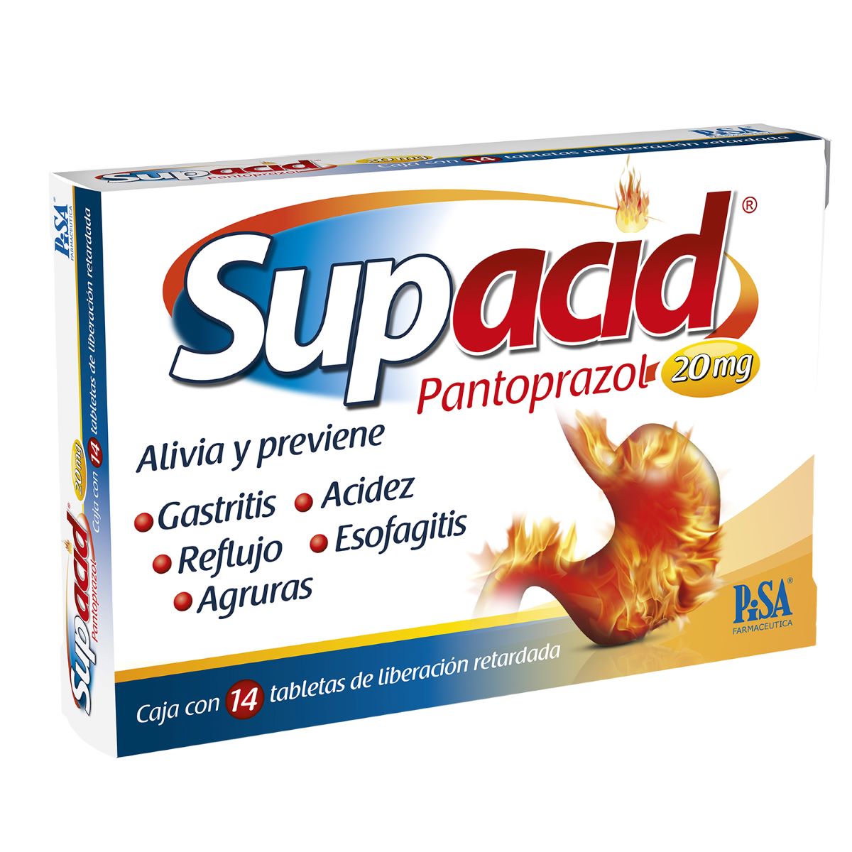 Tabletas Pantoprazol 20mg Supacid de liberación Prolongada 14 Tabletas
