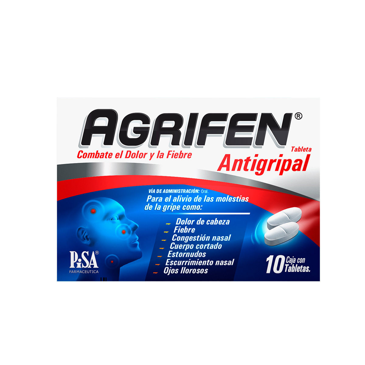 Tabletas Paracetamol 500mg Cafeína 25mg Clorhidrato de Fenilefrina 5mg Agrifen 10 Tabletas