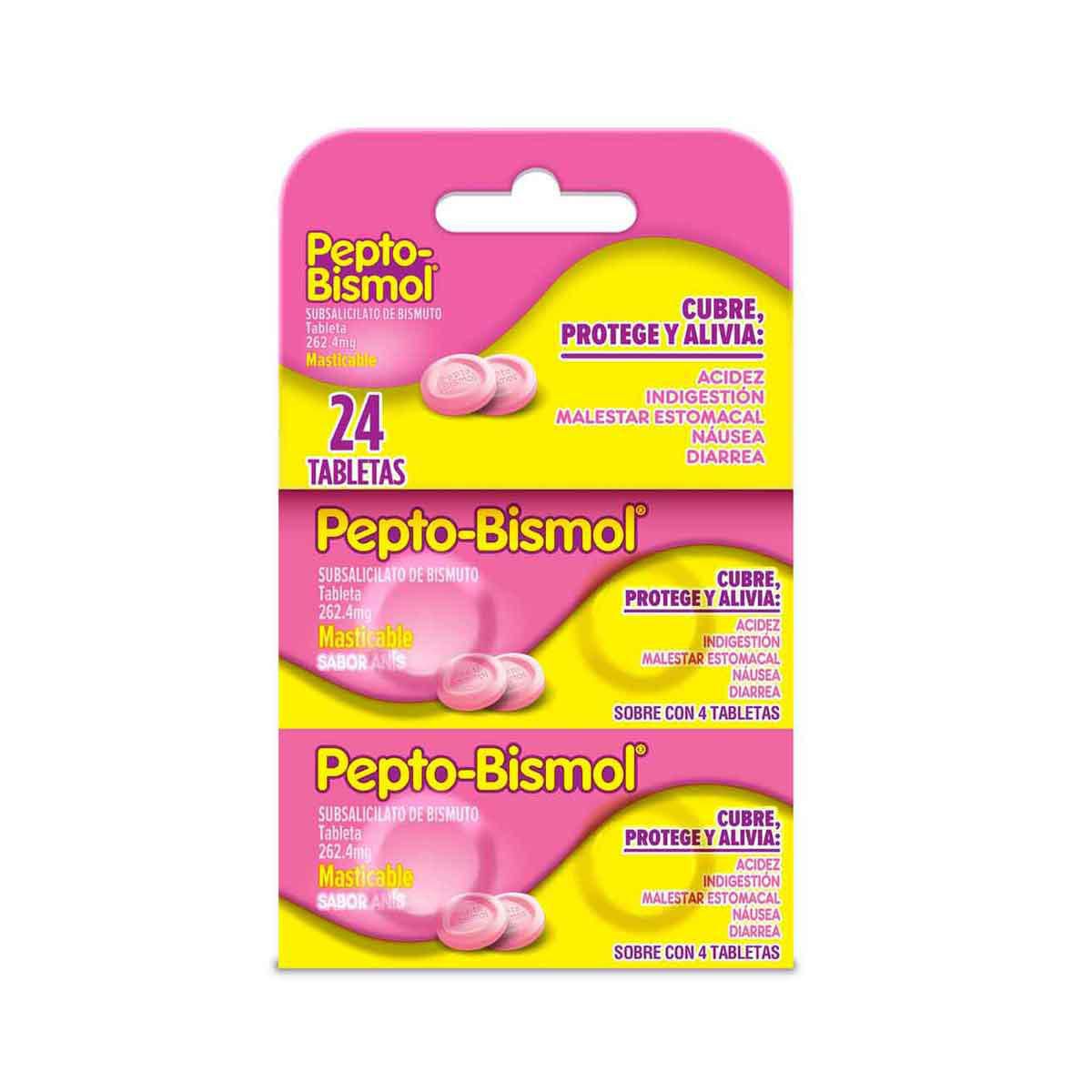 Pepto-Bismol para el malestar estomacal y diarrea 24 Tabletas Masticables