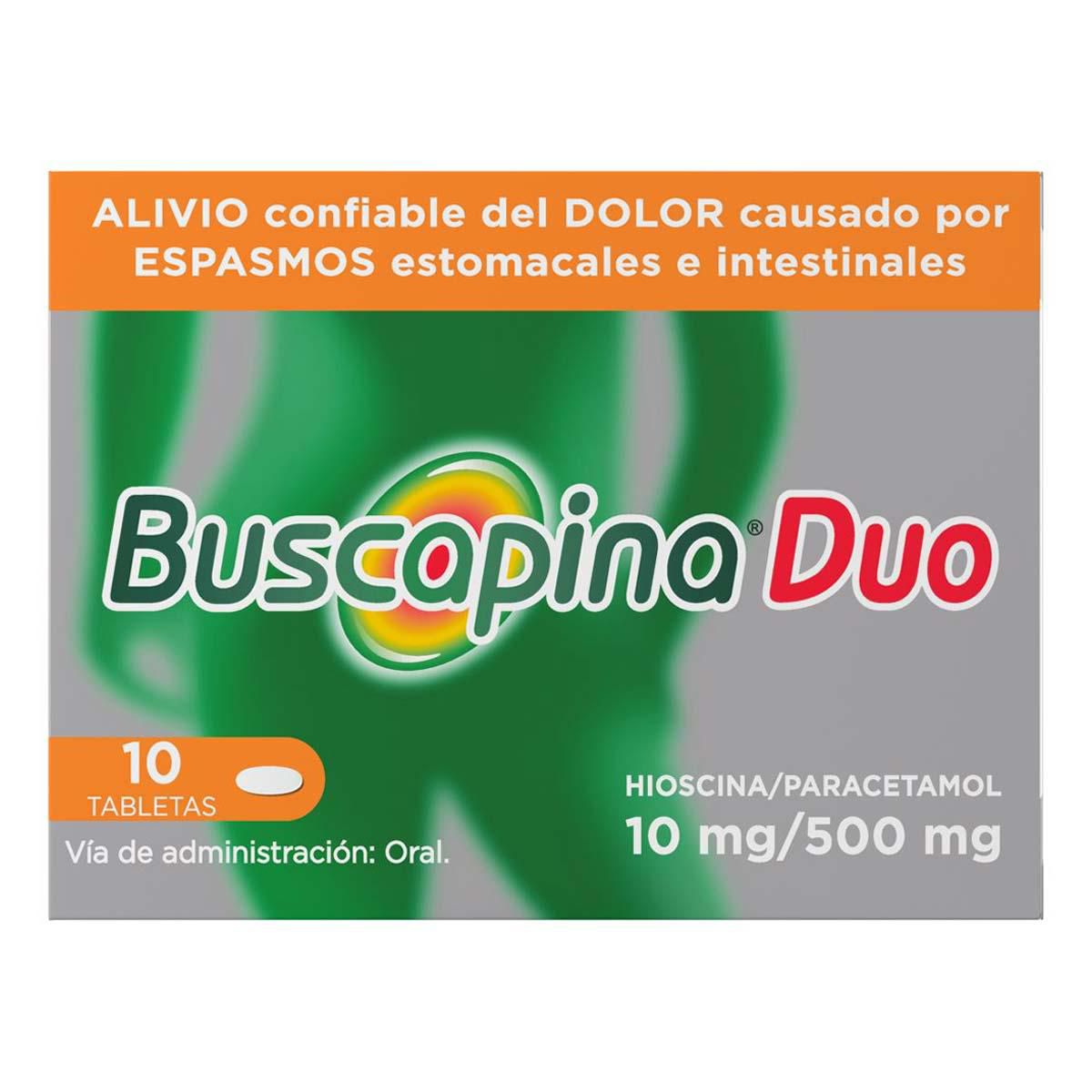 Buscapina Duo Antiespasmódico y Analgésico Alivia el Dolor de Panza 10Tabletas