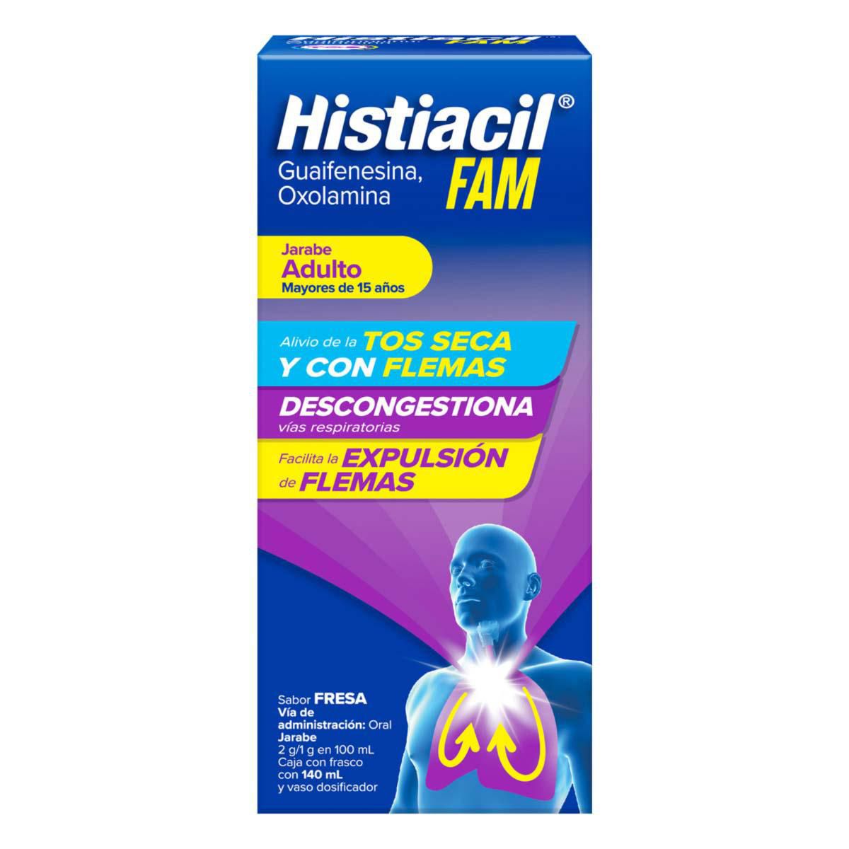 Histiacil FAM Jarabe Adultos Fresa Con Acción 3 en 1 140ml