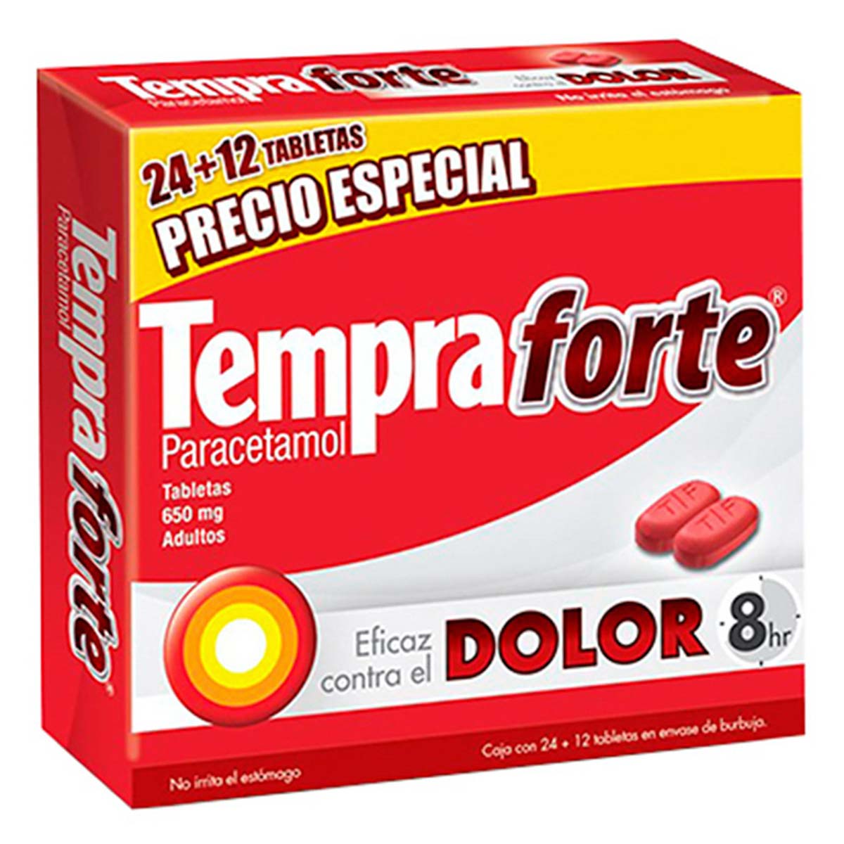 Tabletas Tempra Forte 650mg Paracetamol Adultos 36 Tabletas