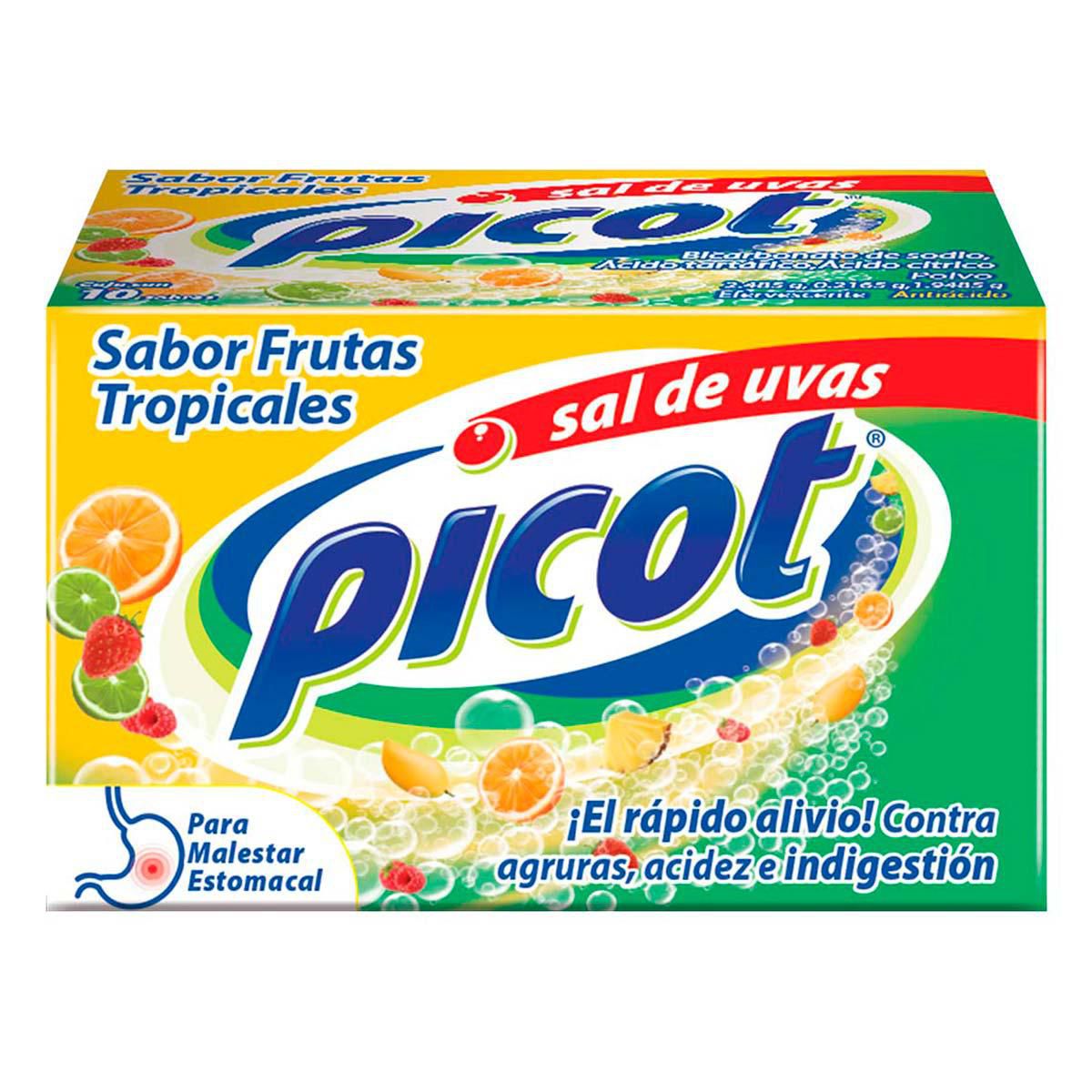 Antiácido Sal de Uvas Picot Efervescente Sabor Frutas Tropicales 10 Sobres