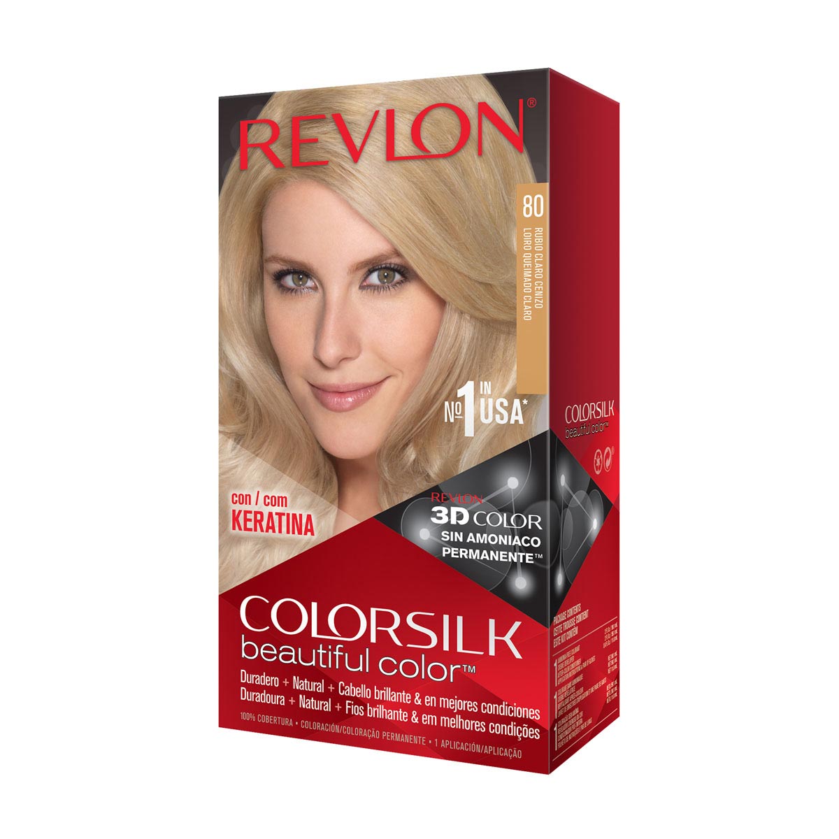 Tinte Para Cabello Colorsilk Queratina Tono 80 Rubio Claro Cenizo 59.1 Ml