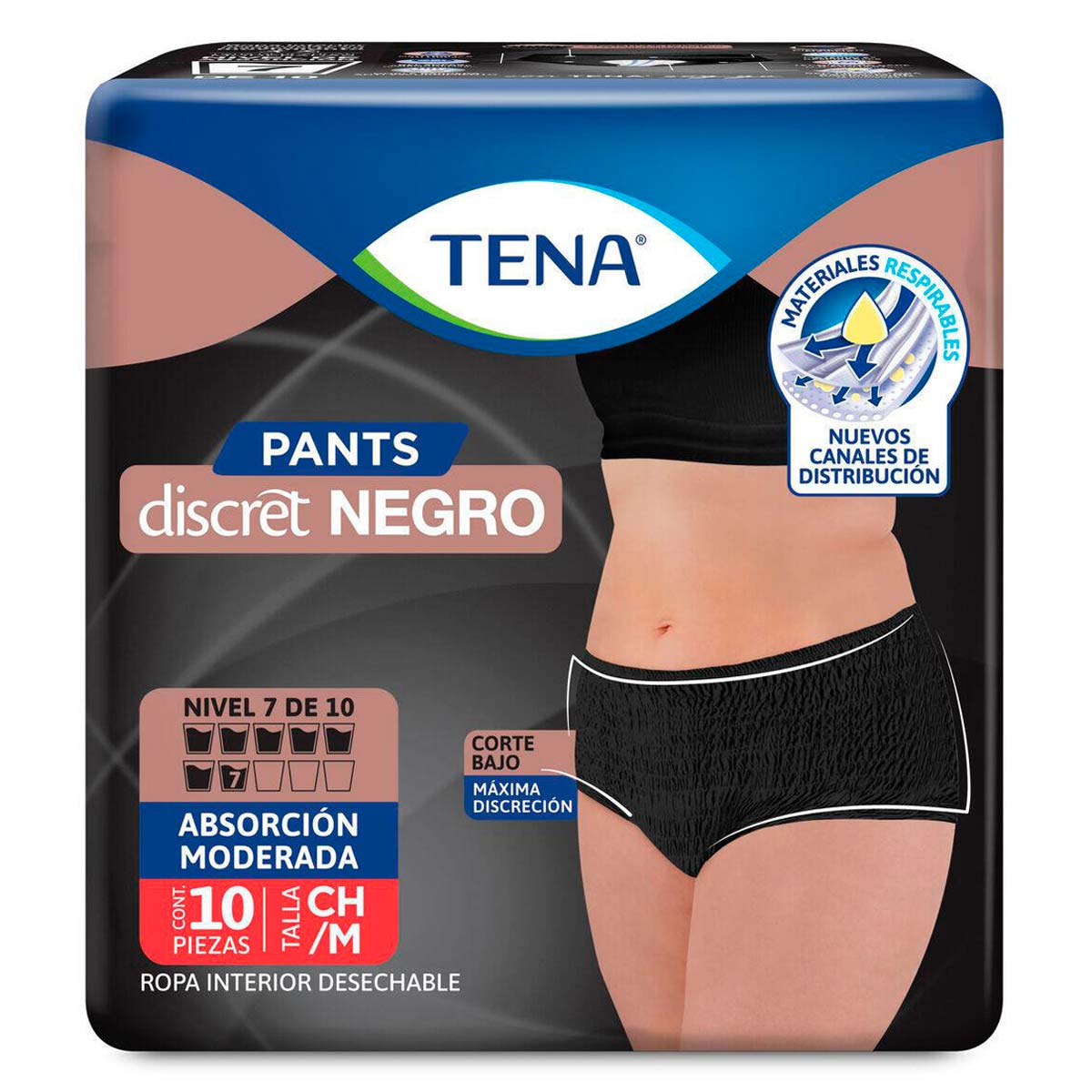 Ropa Interior Desechable Tena Pants Discret Negro Talla Chica Mediana 10 Piezas