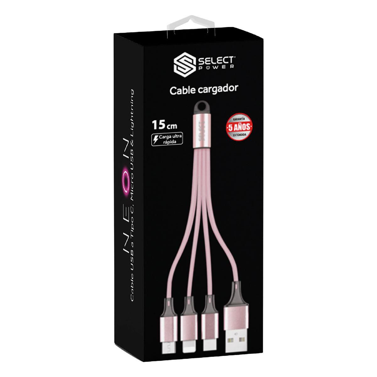 Cable Cargador Select Sound Usb A Micro Usb Tipo C & Ligthning Modelo Pulpon-Sprs Rosa