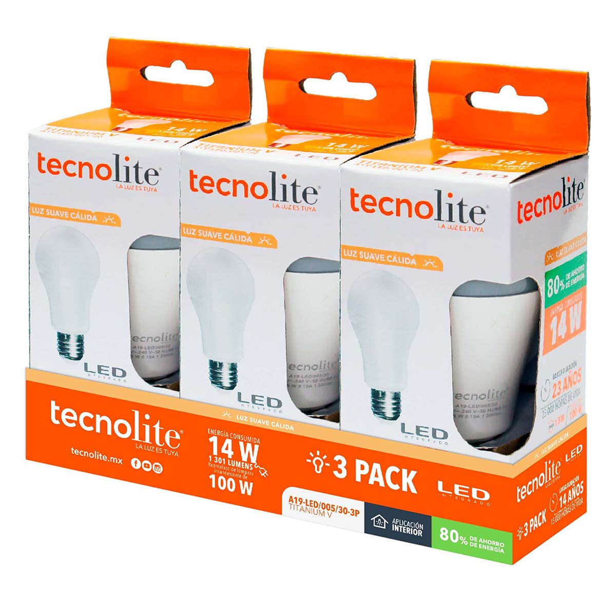 3 Pack Foco Led Tecnolite 14 Watts