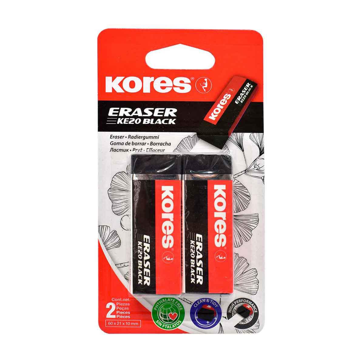 Borrador Kores Negro Ke-20 Blister 2 Piezas