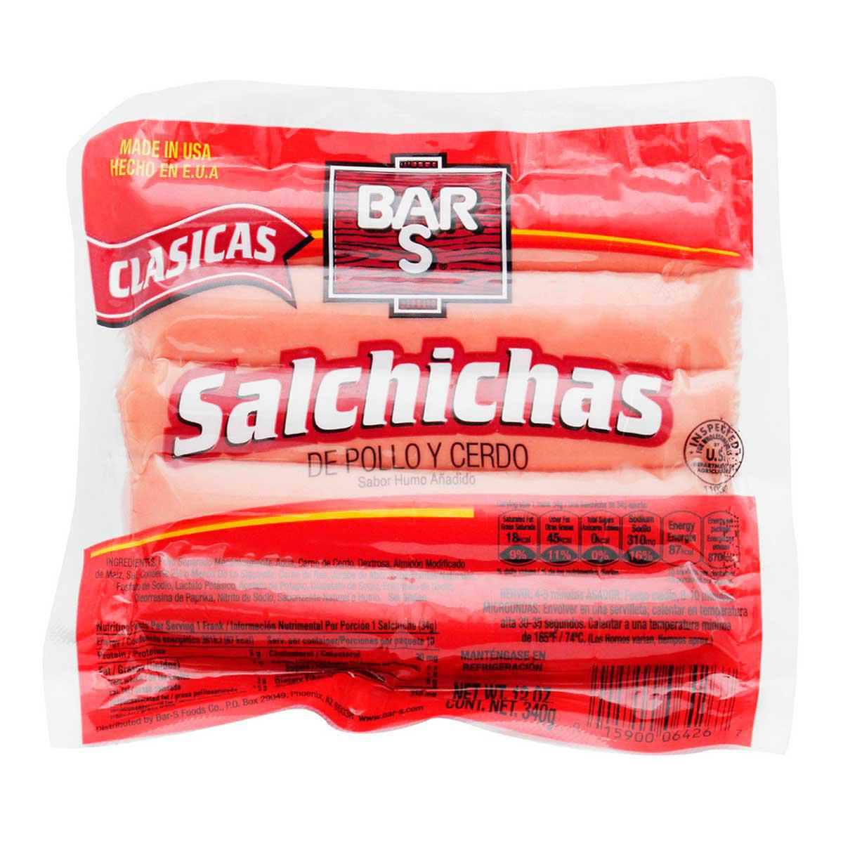 Salchicha Bars Pollo Cerdo Res 340g