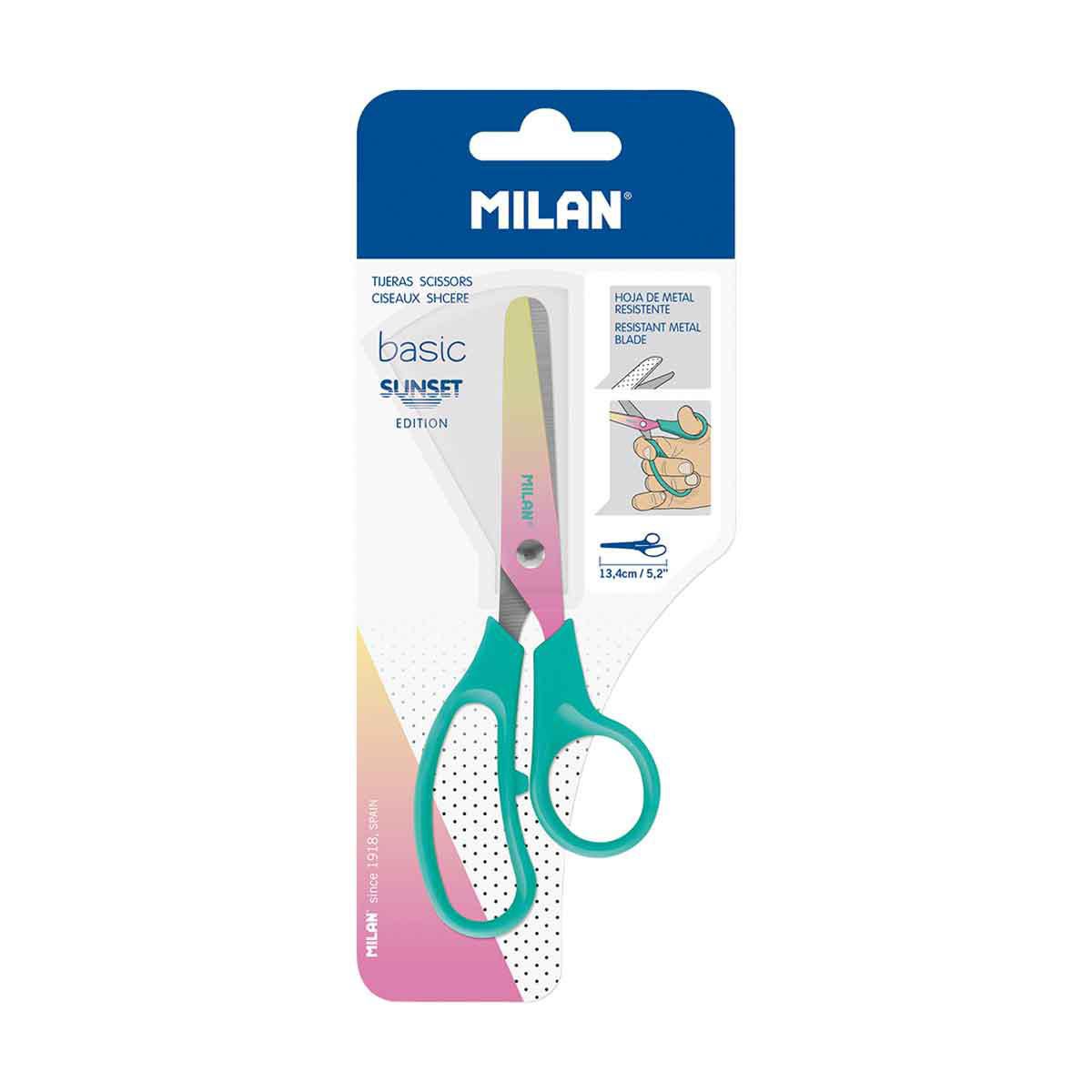 Blister Con 1 Tijera Basic Serie Sunset Mango Turquesa