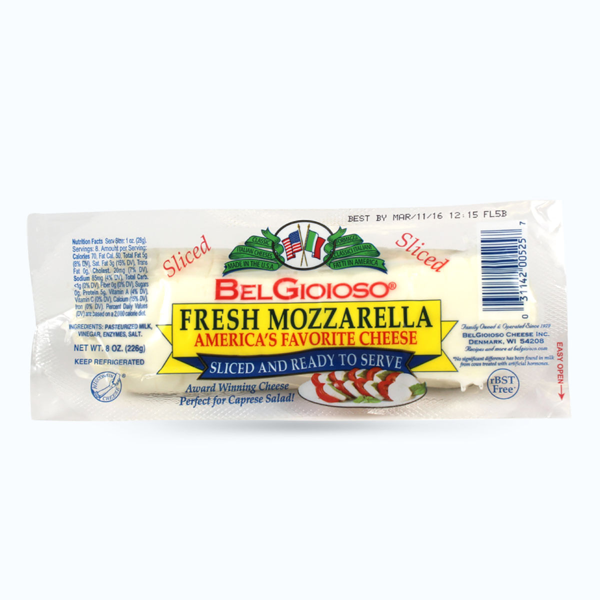 Queso Belgioioso Mozzarella Fresca Rebanado 12/260g