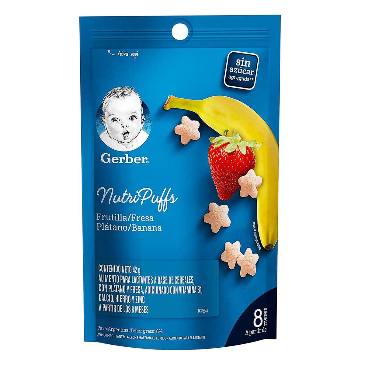 Alimento Para Lactantes Gerber Nutripuff Etapa 3 Sabor Plátano Fresa Bolsa Con 42g