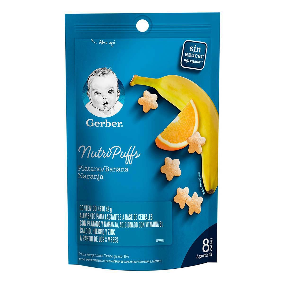 Alimento Para Lactantes Gerber Nutripuff Etapa 3 Sabor Plátano Naranja Bolsa Con 42 G