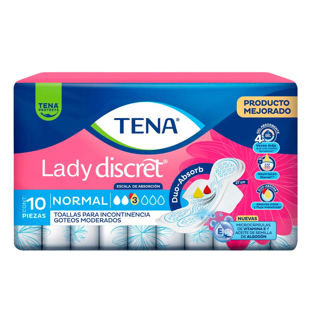 Toallas Femeninas Para Incontinencia Tena Lady Discret Normal 10 Toallas