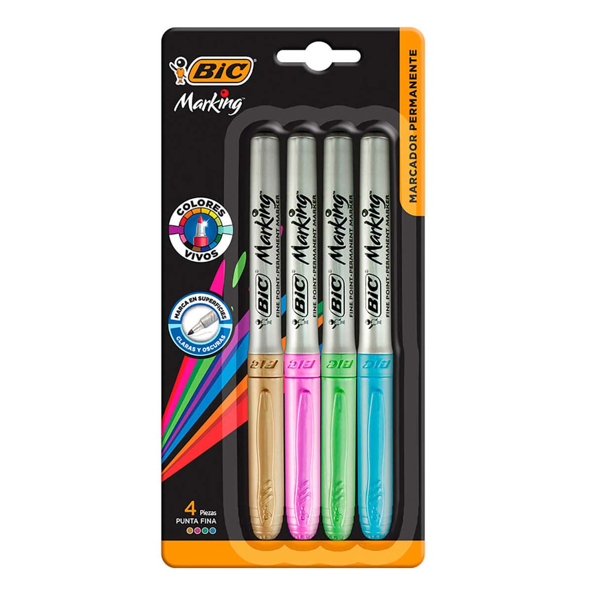 Marcador Permanente Bic Marking Metallic Surtido de Colores 4 Piezas