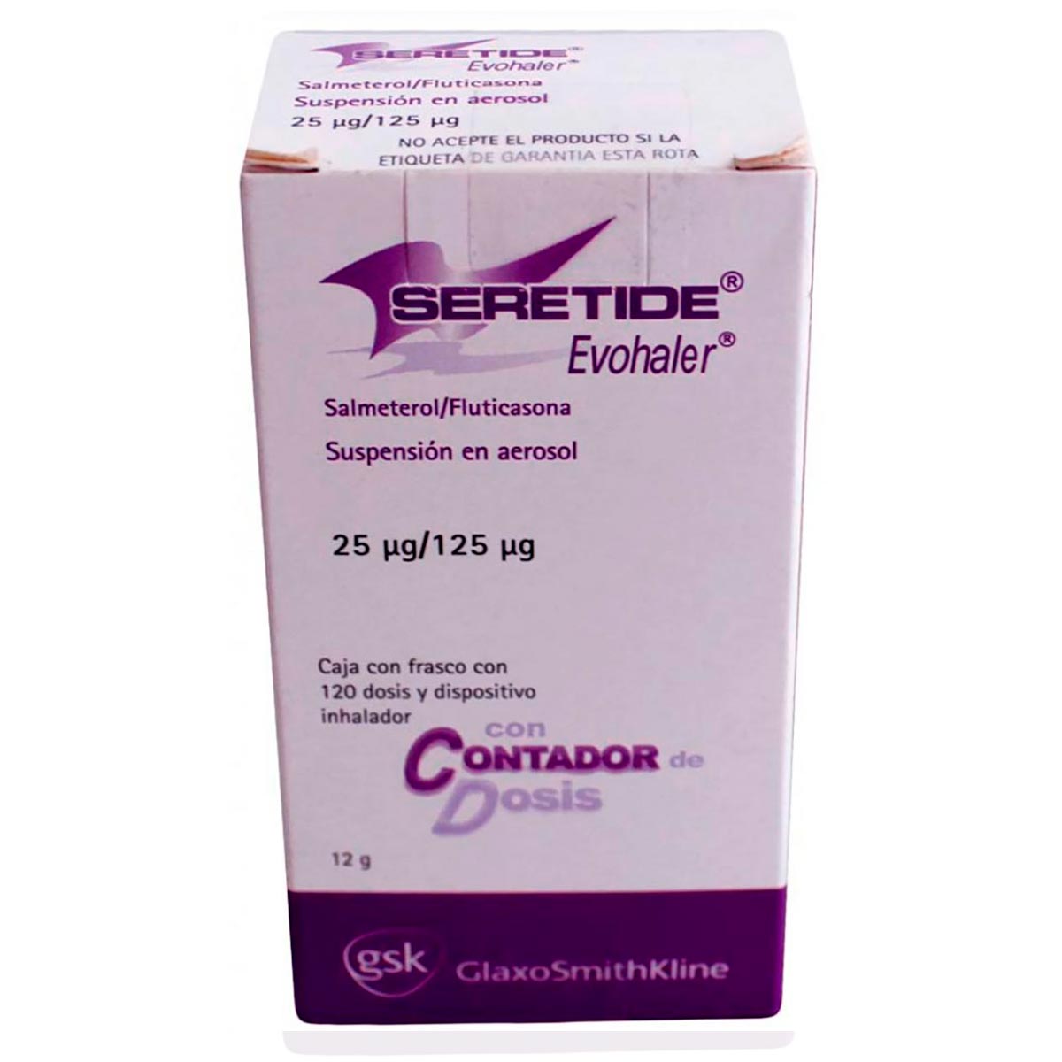 Aerosol Para Inhalación Seretide Evohaler 25mcg/125mcg Frasco Con 120 Dosis Y Dispositivo Inhalador