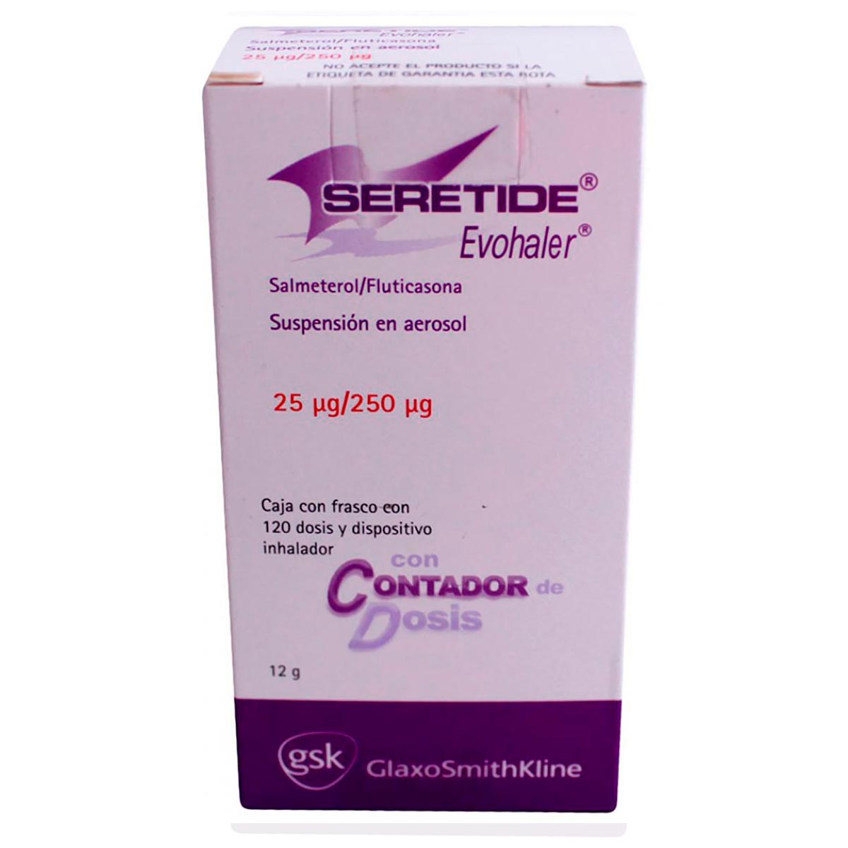 Aerosol Para Inhalación Seretide Evohaler 25mcg/250mcg Frasco Con 120 Dosis Y Dispositivo Inhalador