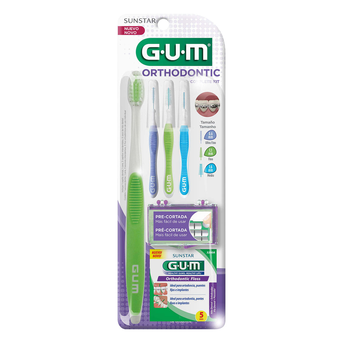 Kit De Higiene Bucal Gum Ortodoncia 6 Piezas