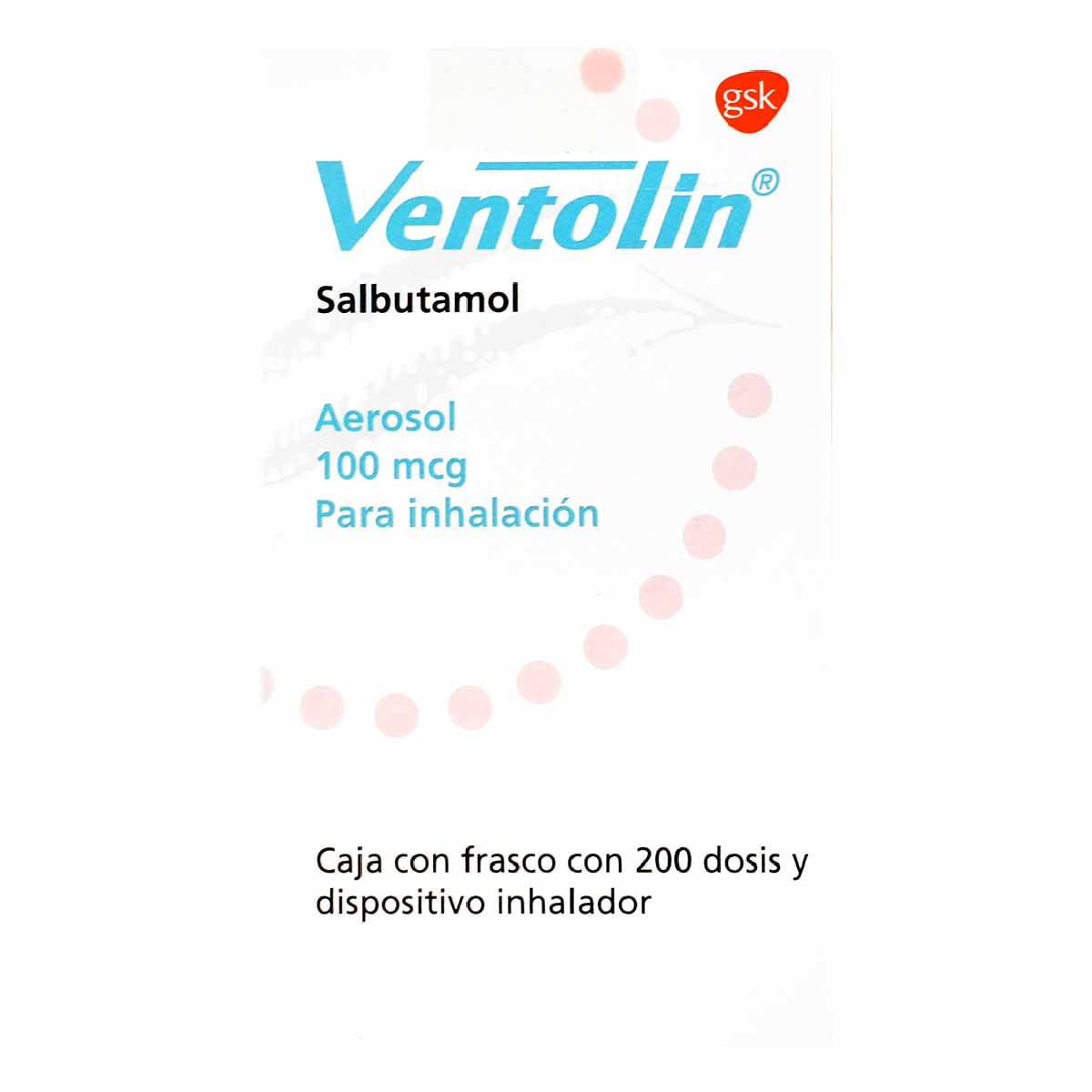Aerosol Ventolin 100mcg Frasco Con 200 Dosis Y Dispositivo Inhalador