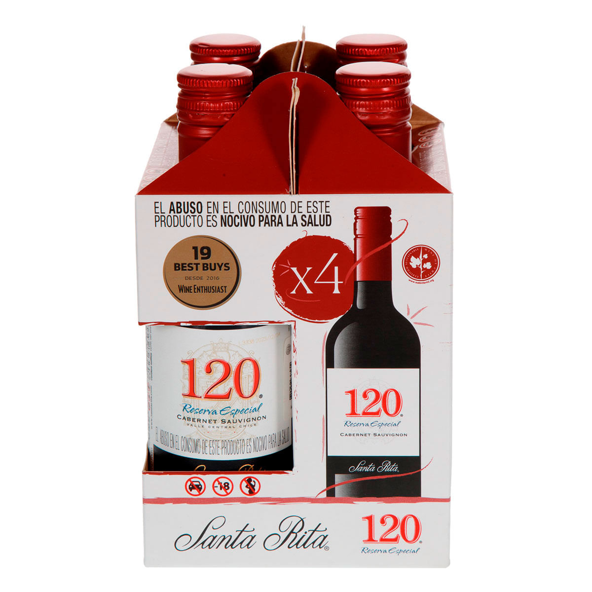 Vino Tinto Chileno Santa Rita 120 Reserva Especial Cabernet Sauvignon 4 Piezas de 185.5ml c/u