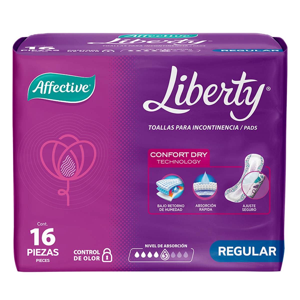 Toallas Femeninas Para Incontinencia Affective Liberty Talla Regular 16 Toallas