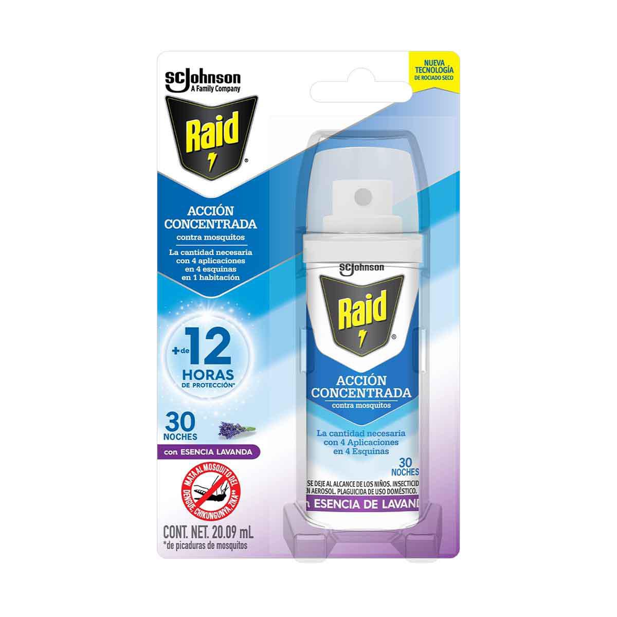 Insecticida Raid Acción Concentrada Contra Mosquitos Aroma Lavanda 20.09ml