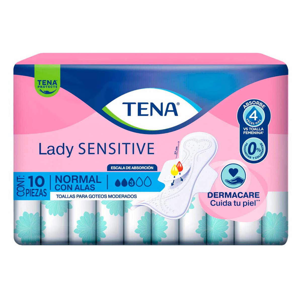 Toallas Para Incontinencia Tena Lady Sensitive Con Alas 10 Piezas