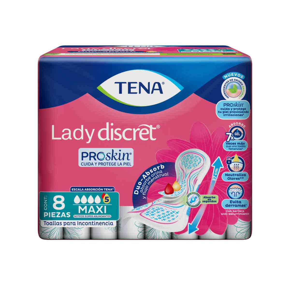 Toallas Femeninas Para Incontinencia Tena Lady Discret Maxi 8 Piezas