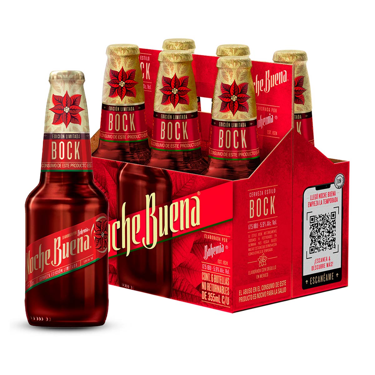 Cerveza Premium Noche Buena 6 Pack Botella de 355ml