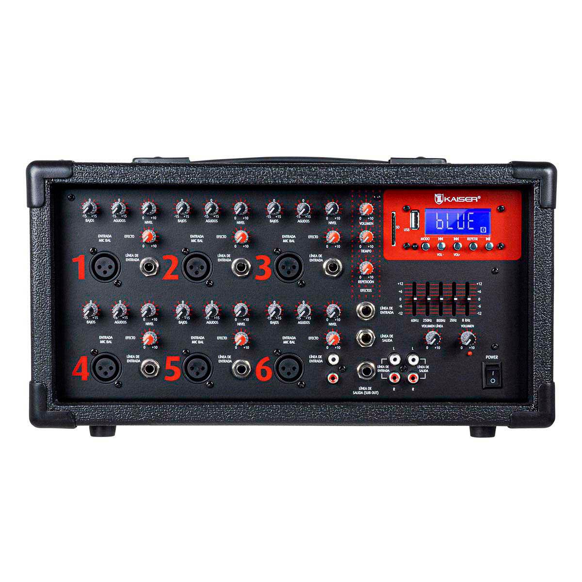 Amplificador De Audio Ksr 6 Canales Bluetooth Mix-2306DUSB