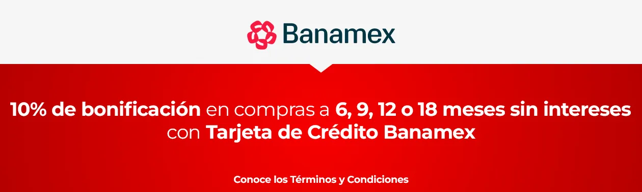 10% de bonificación en compras a 6, 9, 12 o 18 meses sin intereses con Tarjeta de Crédito Banamex