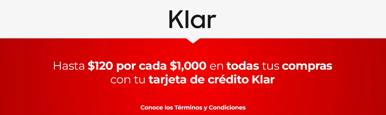 Hasta $120.00 por cada $1,000.00 en todas tus compras con tu tarjeta de crédito Klar