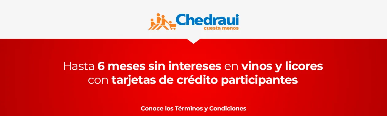 Hasta 6  meses sin intereses en vinos y licores con tarjetas de crédito participantes
