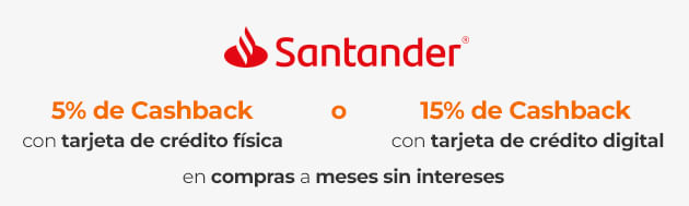 5% de Cashback con tarjeta de crédito física o 15% con tarjeta de crédito digital en compras a meses sin intereses
