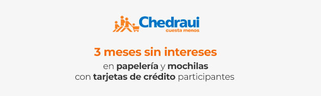 3 meses sin intereses en papelería y mochilas con tarjetas de crédito participantes.